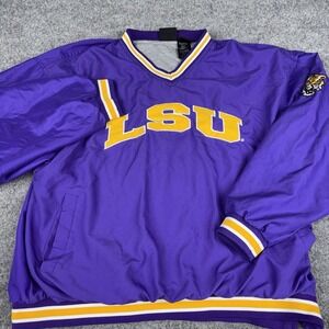 LSU Tigers V-Neck Pullover Windbreakers Mens Xl Purple Gold Team Athletics Logo